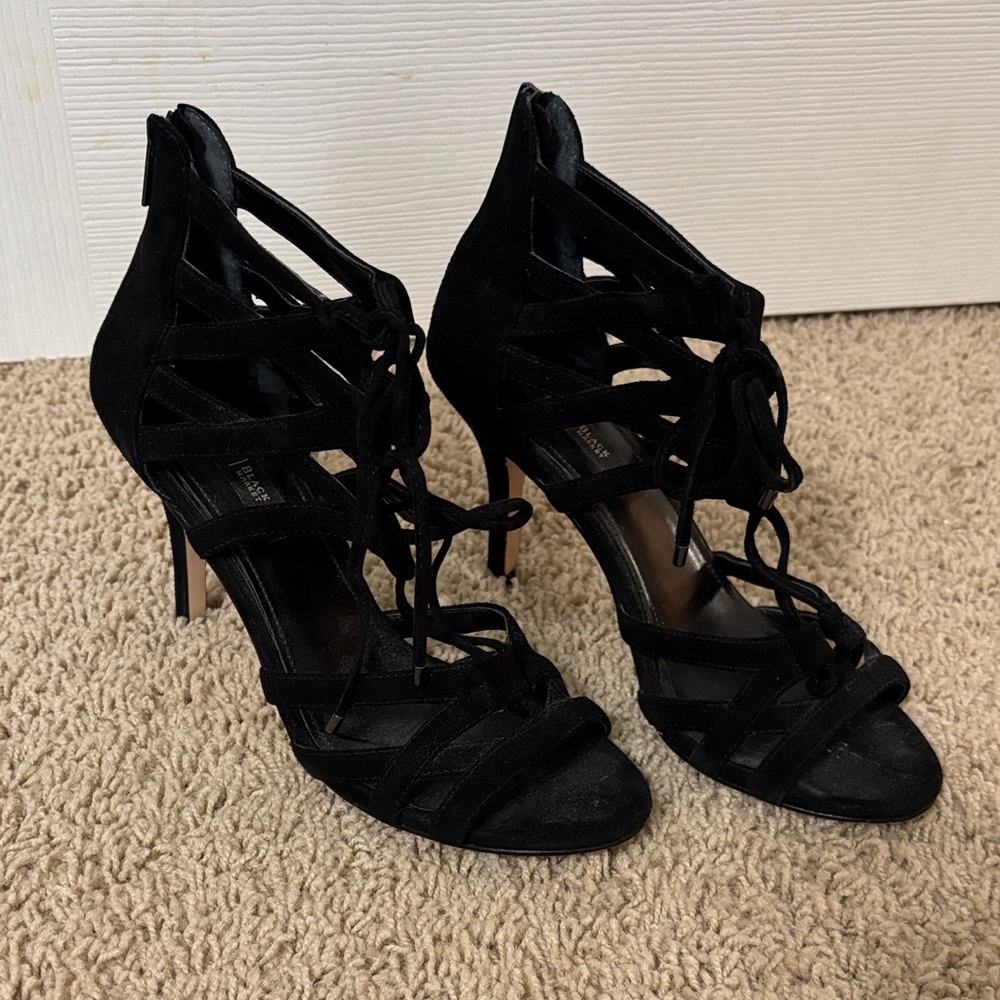 White House Black Market Black Lace-Up Heels size 8M.